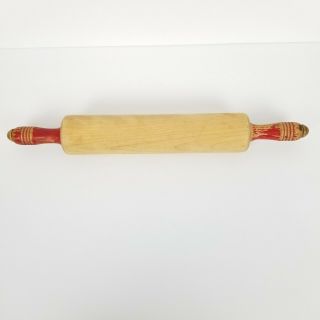 Vintage Wooden Rolling Pin With Red Handles