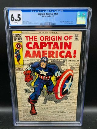 Captain America 109 Marvel 1/69 Comic Book Cgc 6.  5 White Pages Origin Of Ca