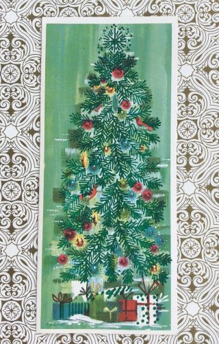 Gvv Vtg Mid - Century Glittered Tree Christmas Card