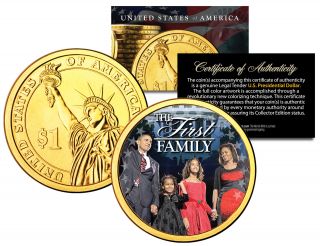 President Barack Obama First Family Presidential $1 Dollar Coin Gold Plated