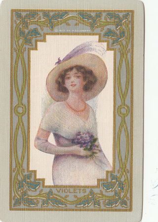 1 Playing Swap Card Usnn Old Fashioned Lady & Violets -