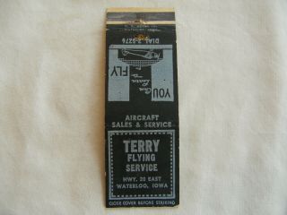 Waterloo Iowa Aviation Aircraft Flying Matchover Low Matchbook