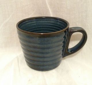 Starbucks Dark Blue & Brown Ribbed Coffee Mug Rib Pattern,  2008