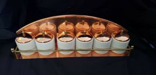 Vintage Benjamin And Medwin Copper Spice Rack Porcelain Jars - Portugal