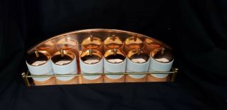 Vintage Benjamin and Medwin Copper Spice Rack Porcelain Jars - Portugal 2