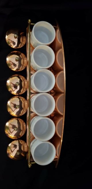 Vintage Benjamin and Medwin Copper Spice Rack Porcelain Jars - Portugal 3