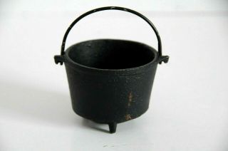 Vintage Black Cast Iron Mini Cauldron Kettle Bucket Pot Footed Canada Forge 3