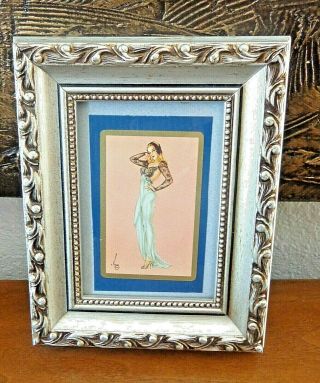 Art Deco Vargas Pinup Playing Card Ornate Silver Wood Easel Back Frame 5 X 7 "