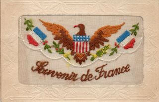Us Presidential Seal: 1918: Ww1 Patriotic Embroidered Silk Postcard