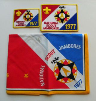 Bsa 1977 National Scout Jamboree Neckerchief,  Participant Patch & Back Patch