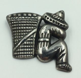 Vintage Mexican Sterling Silver 925 Tired Laborer Sleeping Pin Brooch