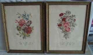 Vintage Ibf Co.  Prints Framed In Wood With Glass Florals 3,  5 J/m