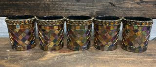 Party Lite Global Fusion Mosaic Stained Glass Candle Votive Set Of 5