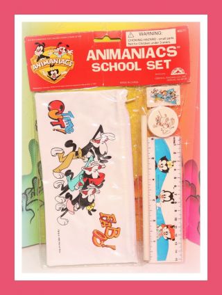 ❤️vtg Warner Bros 1995 Animaniacs Wakko Yakko Dot School Set Ruler Pencil Case❤️