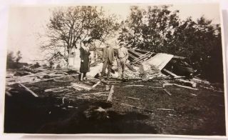 Vintage Old 1929 Photos Of Woman Man In Front Of Tornado Damage House Destroyed