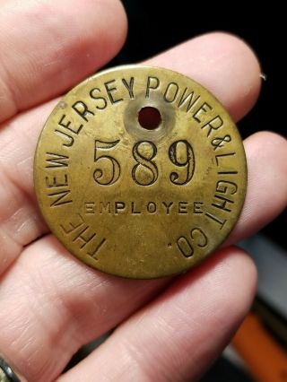 Vintage The Jersey Power & Light Co Employee Badge 589