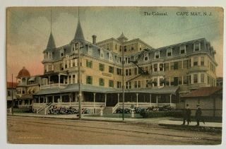 1910 Nj Postcard Cape May The Colonial Hotel Front Porch Jos K Hand Hand - Colored