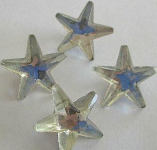 34 Vintage German Glass 5 - Point Clear Star Buttons 17mm Resin Shaft