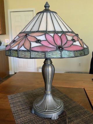 Vintage Dale Tiffany Stained Glass Lamp Slag Leaded 20x14 " Floral Bronze