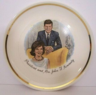 Vintage President And Mrs.  John F.  Kennedy 1960s Collectors 9 " Plate Gold Trim