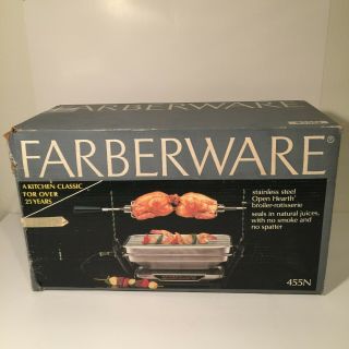Vintage Faberware Open Hearth Electric Broiler Rotisserie Grill 455