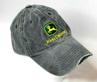John Deere Washed Denim Gray Twill Hat Cap Distressed