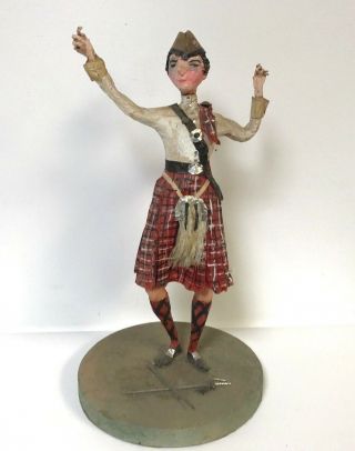 Paper Mache Figurine 15 " Tall Folk Art One Of The Kind Kilt Bagpipe Scottish