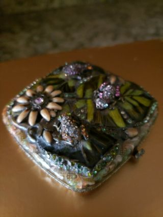 Vintage Jay Strongwater Crystal Frogs On Lily Pads Mirrored Compact