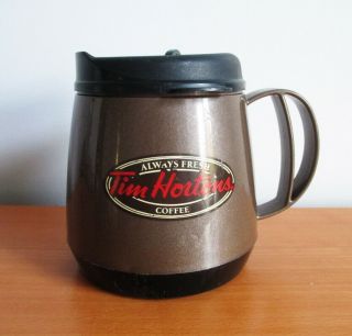 Tim Hortons Brown Plastic Travel Mug 16 Oz Non Slip Chubby Aladdin Usa Made