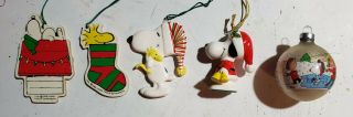 5 Vintage Peanuts Gang Snoopy Woodstock Christmas Ornaments Japan Porcelain Ball