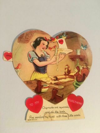 1938 Walt Disney Snow White Mechanical Valentines Day Card Victorian