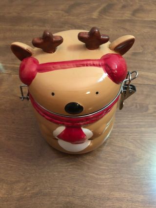 Reindeer Holiday Ceramic Canister Swiss Miss Cocoa Cookie Jar, 2