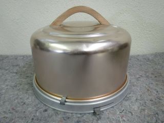 Vintage Mid Century Aluminum & Copper Locking Cake Carrier By Mirro