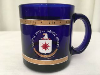 Cia (central Intelligence Agency) Credo Blue Pressed Glass Gold Trim Coffee Cup
