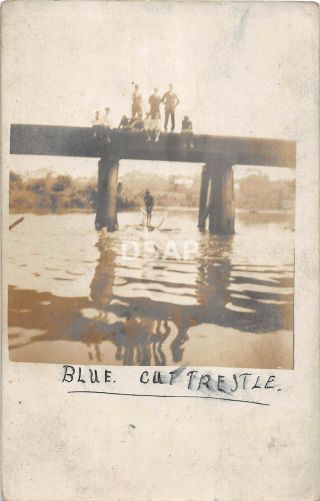 Ohio Postcard Real Photo Rppc 1911 Massillon Blue Cut Railroad Trestle Swim