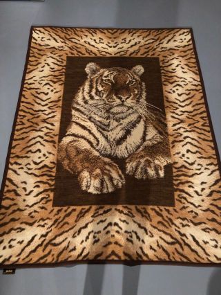Vintage Ibena Relax Dolan Blanket Reversible Tiger 75 " X 57” Made In W.  Germany