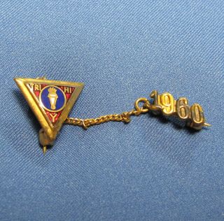 Vintage Ymca Tri Hi Y Award Two Pin Chain Goldtone Metal Lapel Pinback 1960