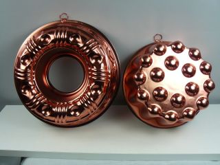 Two Vintage Copper Jello Wall Hanging Molds - 4 Cup Mold & 3 1/2 Cup Ring