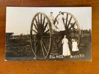 Michigan,  Mi,  Rppc,  Mancelona,  Women On Big Wheel For Lumber Industry,  Ca 1910