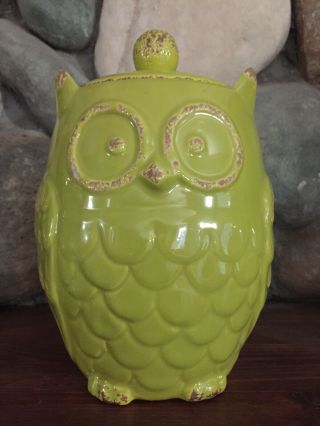 Vintage Ceramic Chartreuse Owl Cookie Jar/canister