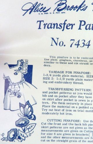 Vtg 1950s Alice Brooks 7434 Pinafore Dress Embroidery Transfer Pattern 2 - 6 Uncut