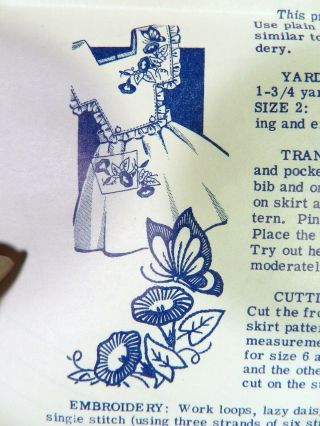 Vtg 1950s Alice Brooks 7434 Pinafore Dress Embroidery Transfer PATTERN 2 - 6 UnCUT 2
