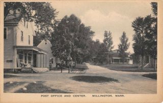 Millington,  Ma,  Post Office & Store,  Town Center,  Gas Pump,  Carriage 1923