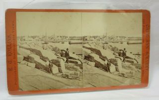 " Pigeon Cove & Harbor Breakwater Cape Ann Mass Boats Stereoview Photo Late 1880s