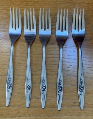 Oneidacraft Deluxe Lasting Rose Stainless 7 1/4 " Dinner Forks Set Of 5 B