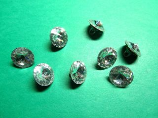 (8) Vintage 1/2 " Clear Glass Rhinestone Metal Shank Buttons (x928)