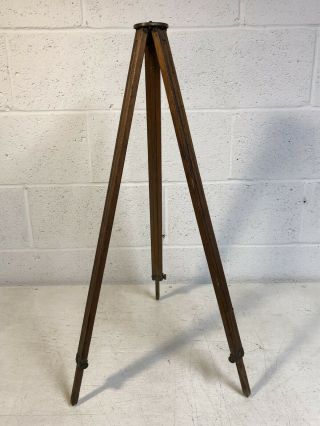 Vtg Wooden Camera Tripod Brass Top Wing Screw Tighteners Stand Base Telescopic