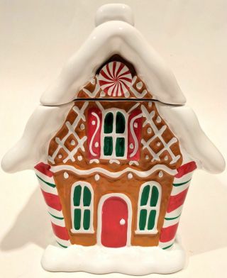 Gingerbread House Christmas Cookie Jar Ceramic Teleflora 9x5x5 Holiday