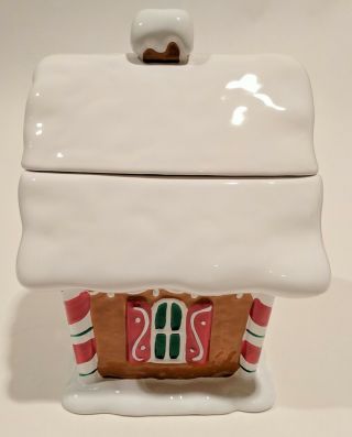 Gingerbread House Christmas Cookie Jar Ceramic Teleflora 9x5x5 Holiday 2