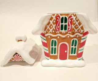 Gingerbread House Christmas Cookie Jar Ceramic Teleflora 9x5x5 Holiday 3
